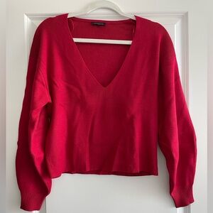 Dynamite Red V-Neck Sweater with Balloon Sleeves | size: S
